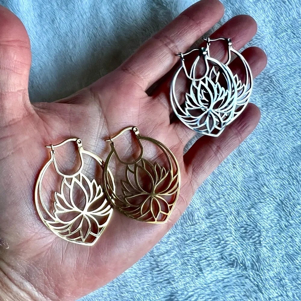 Enlighten. LOTUS Hoop Earrings. Stainless steel